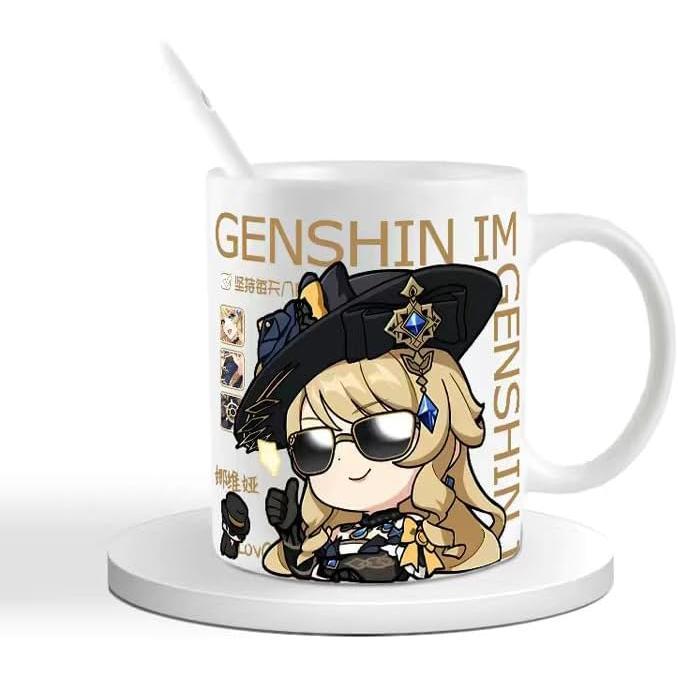 Genshin Ceramic Mug Set - 330ml Chibi Ceramic with Spoon Coaster - Gift for Anime Fans - Zllada