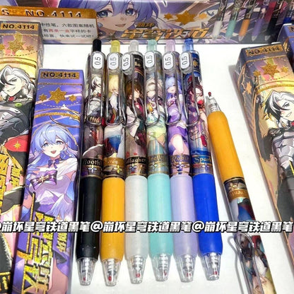 Star Rail  Gel Pens - Black 6 Styles Set with 10 Refills - Boothill Aventurine Robin Firefly Sparkle - Gift for Fans - Zllada