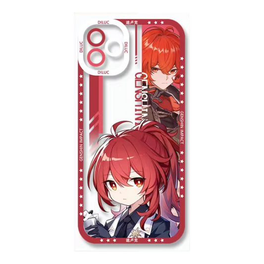 Diluc Genshin Impact Phone Case Laptop screen protector  protective cover - Q Style Cute Anime Character Design - Transparent Silicone Full Camera Protection All Round Defense Non Slip Cover - Zllada