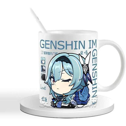 Genshin Ceramic Mug Set - 330ml Chibi Ceramic with Spoon Coaster - Gift for Anime Fans - Zllada