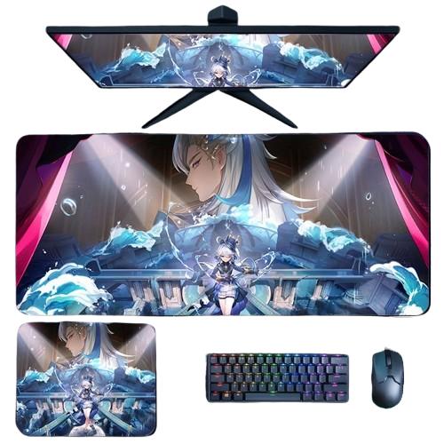 Zllada Genshin Impact Mouse Pad - Frina Focalors Thickened Desk Mat with Stitched Edges, Durable and Anti-Slip, Computer Desk Protector for PC Gaming – Focalors & Hydro Theme Design - Zllada