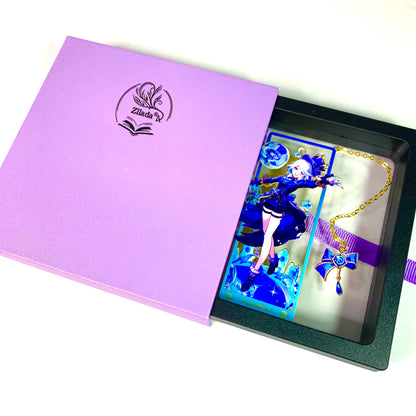 Genshin Art Brass Metal Bookmark - Anime Figure Merch with 3D Display Box - Birthday Gifts for Fans Friends Gamer Book Lovers - Zllada