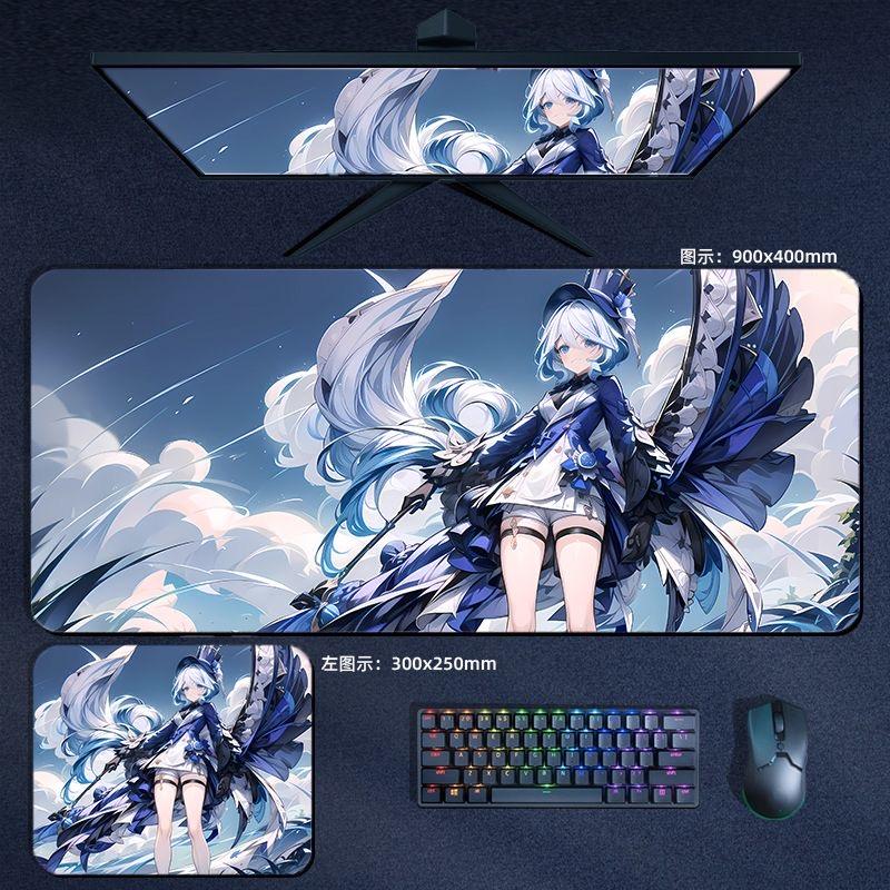 Genshin Desk Mouse Pad - Frina Focalors Thickened Desk Mat with Stitched Edges, Durable and Anti-Slip, Computer Desk Protector for PC Gaming – Focalors & Hydro Theme Design - Zllada