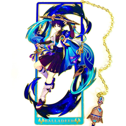 Genshin Art Brass Metal Bookmark - Anime Figure Merch with 3D Display Box - Birthday Gifts for Fans Friends Gamer Book Lovers - Zllada