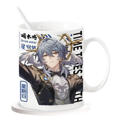 Star Rail  Ceramic Mug - 330ml Handle Coffee Mug Cup Set with Spoon & Coaster Suitable for Offices, Homes, Indoor Settings- Gift for Anime Star Rail Fans