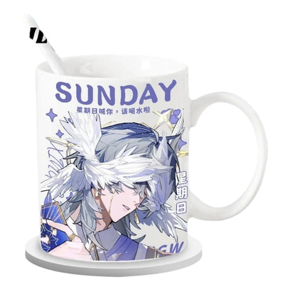 Star Rail  Ceramic Mug - 330ml Handle Coffee Mug Cup Set with Spoon & Coaster Suitable for Offices, Homes, Indoor Settings- Gift for Anime Star Rail Fans