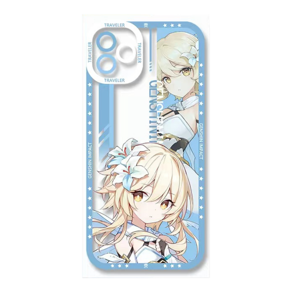 Lumine Genshin Impact Phone Case Laptop screen protector  protective cover - Q Style Cute Anime Character Design - Transparent Silicone Full Camera Protection All Round Defense Non Slip Cover - Zllada