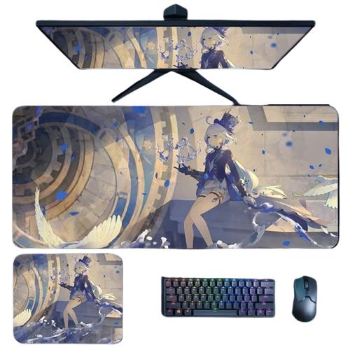 Genshin Desk Mouse Pad - Frina Focalors Thickened Desk Mat with Stitched Edges, Durable and Anti-Slip, Computer Desk Protector for PC Gaming – Focalors & Hydro Theme Design - Zllada
