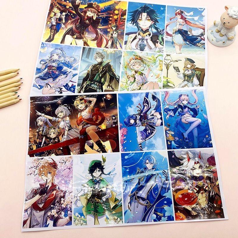 Genshin Coloring Books 30 A4 Pages Paper - 50 Pcs Sticker Pin Badge Gifts  - Zllada