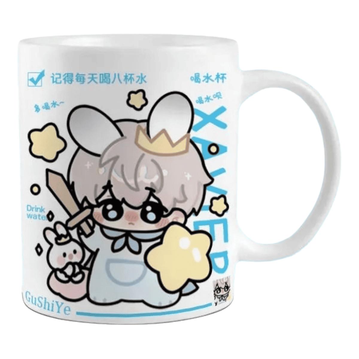 Caleb Love and Deepspace Mug Set - 330ml Chibi Ceramic Mug with Spoon & Coaster - Ideal Gift for Game Fans Featuring Zayne, Xavier, Rafayel, Sylus & Caleb