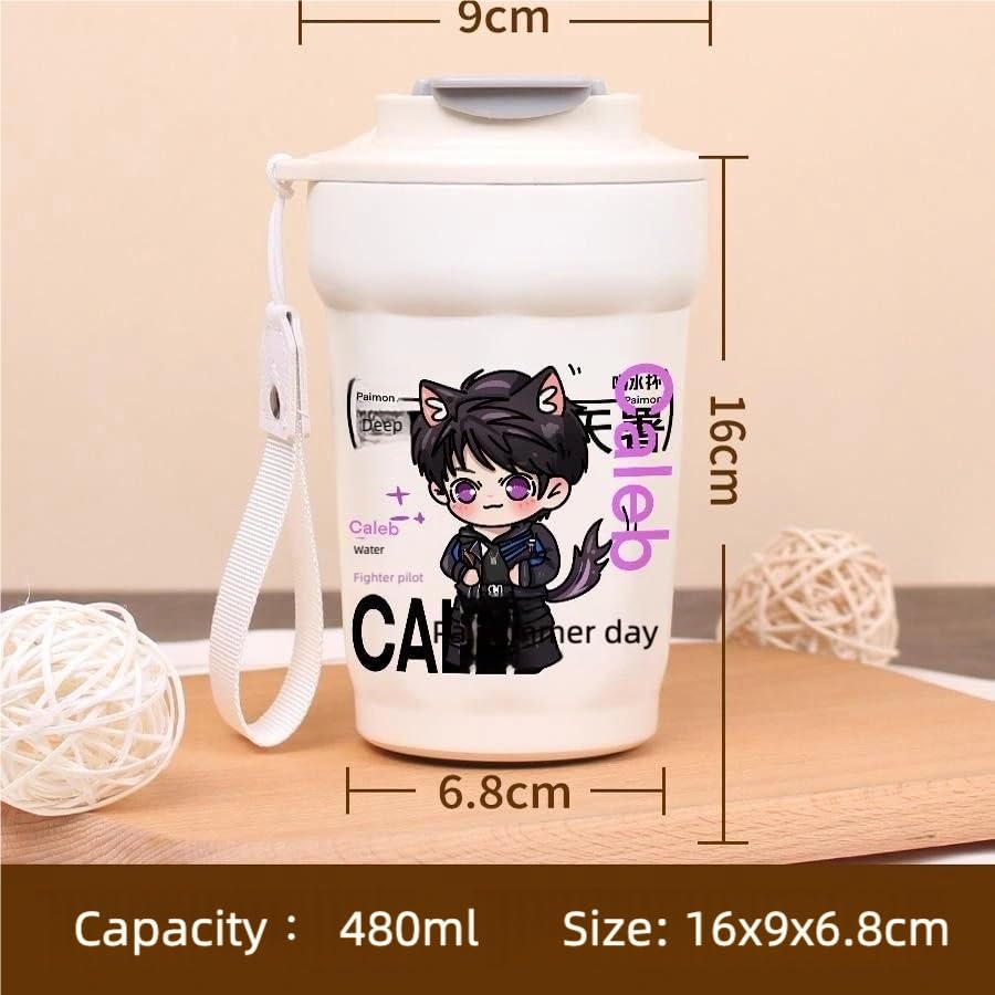 Love Deepspace Mug Cup - 480ml Travel Cold Hot Drinks - 316 Stainless Steel Insulated Coffee Cup with Dual-Use Lid - Leak-Proof Design & Portable Hand Strap - Anime Game Gift for Fans