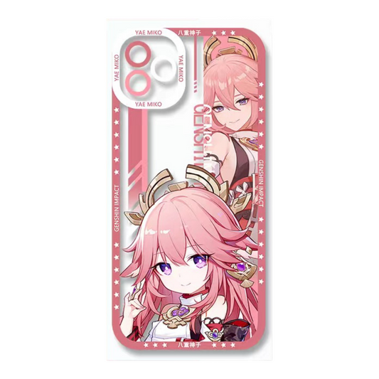 YaeMiko Genshin Impact Phone Case Laptop screen protector  protective cover - Q Style Cute Anime Character Design - Transparent Silicone Full Camera Protection All Round Defense Non Slip Cover - Zllada