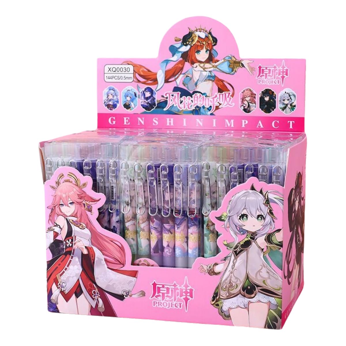 Genshin Gel Pens - Black 6 Styles 12-Piece Set with 10 Refills - HuTao Ganyu YaeMiko Beelzebul Ayaka Nahida - Gift for Fans - Zllada