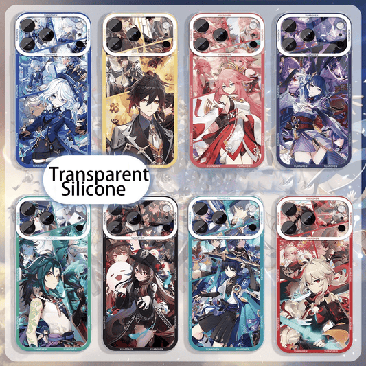 Genshin Phone Case - Cute Transparent Silicone Full Camera Protection All Round Defense Non Slip Cover - Anime Character Design [Specify Fit for iPhone Model]