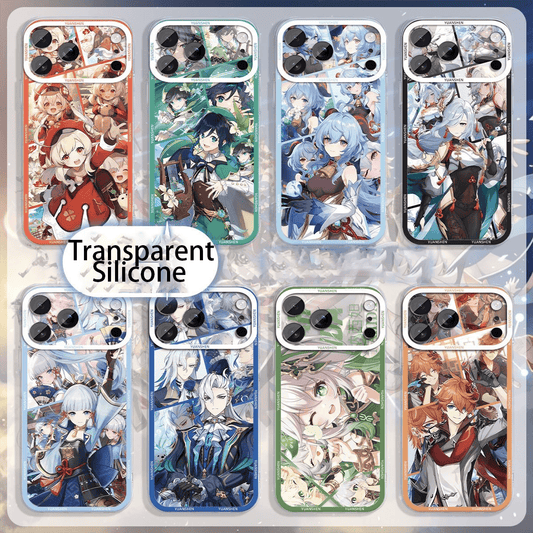 Genshin Phone Case - Cute Transparent Silicone Full Camera Protection All Round Defense Non Slip Cover - Anime Character Design [Specify Fit for iPhone Model]