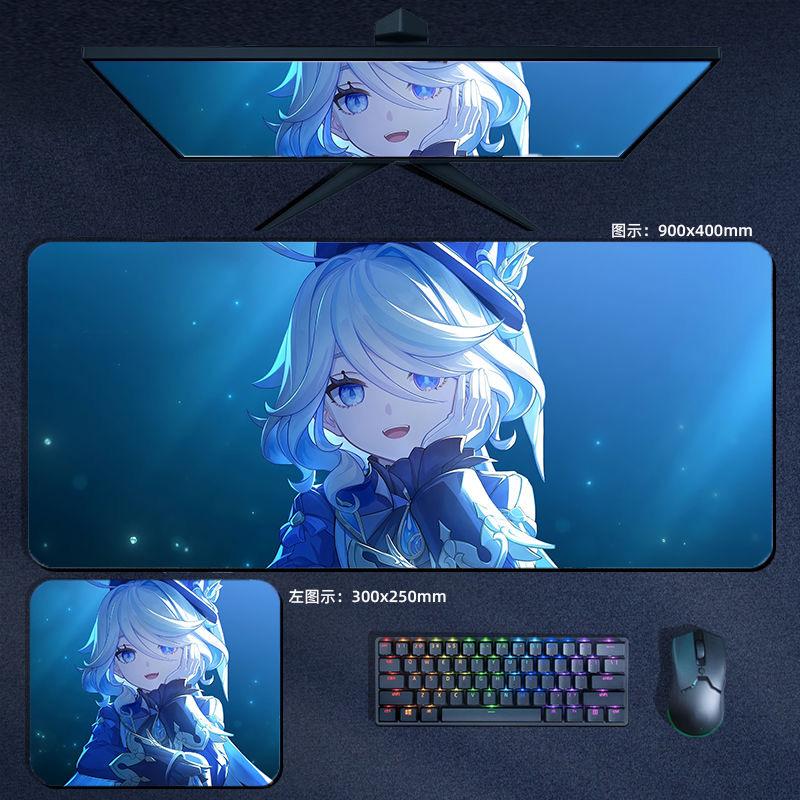 Genshin Desk Mouse Pad - Frina Focalors Thickened Desk Mat with Stitched Edges, Durable and Anti-Slip, Computer Desk Protector for PC Gaming – Focalors & Hydro Theme Design - Zllada