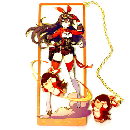 Genshin Art Brass Metal Bookmark - Anime Figure Merch with 3D Display Box - Birthday Gifts for Fans Friends Gamer Book Lovers - Zllada