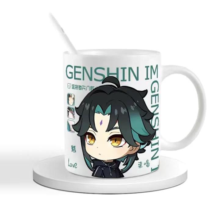 Genshin Ceramic Mug Set - 330ml Chibi Ceramic with Spoon Coaster - Gift for Anime Fans - Zllada