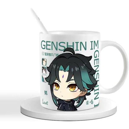 Genshin Ceramic Mug Set - 330ml Chibi Ceramic with Spoon Coaster - Gift for Anime Fans - Zllada