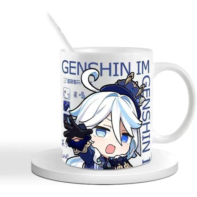 Genshin Ceramic Mug Set - 330ml Chibi Ceramic with Spoon Coaster - Gift for Anime Fans - Zllada