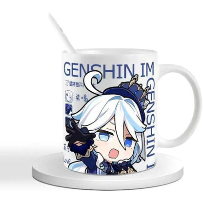 Genshin Ceramic Mug Set - 330ml Chibi Ceramic with Spoon Coaster - Gift for Anime Fans - Zllada