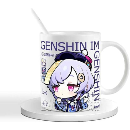 Genshin Ceramic Mug Set - 330ml Chibi Ceramic with Spoon Coaster - Gift for Anime Fans - Zllada