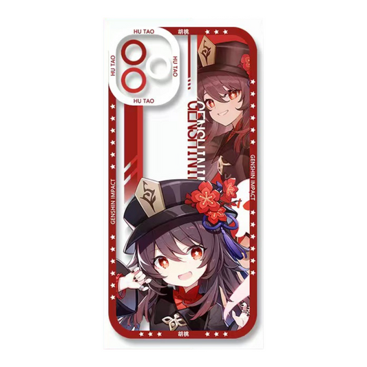 HuTao Genshin Impact Phone Case Laptop screen protector  protective cover - Q Style Cute Anime Character Design - Transparent Silicone Full Camera Protection All Round Defense Non Slip Cover - Zllada