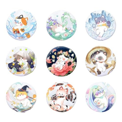 Cat Card Love Deepspace Badge Pin Set  - 9 Pcs 58mm with 5 Character Cute Cartoon Style - Zayne, Xavier, Rafayel, Sylus,Caleb - Brooch Pendant for Ita Bag Decoration
