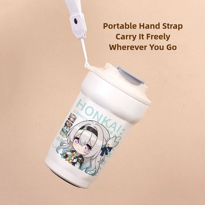 Star Rail  Travel Mug Sparkle - 316 Stainless Steel Insulated Coffee Cup with Dual-Use Lid - Leak-Proof Design & Portable Hand Strap - Anime Gaming Gift for Fans