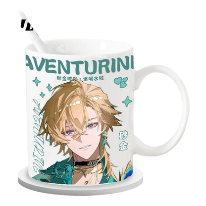 Star Rail  Ceramic Mug - 330ml Handle Coffee Mug Cup Set with Spoon & Coaster Suitable for Offices, Homes, Indoor Settings- Gift for Anime Star Rail Fans