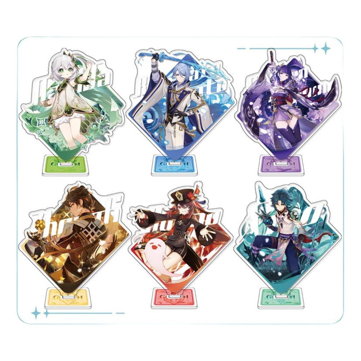 Zllada Genshin Impact Figurines Desk Bookmark Character Standee Keychain Badge & 50 Stickers - Anime Gift Ideal Gift Box Set for Fans Friends Gamer Book Lovers - Zllada