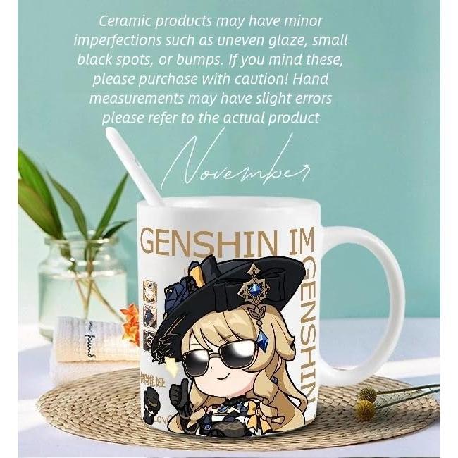 Genshin Ceramic Mug Set - 330ml Chibi Ceramic with Spoon Coaster - Gift for Anime Fans - Zllada