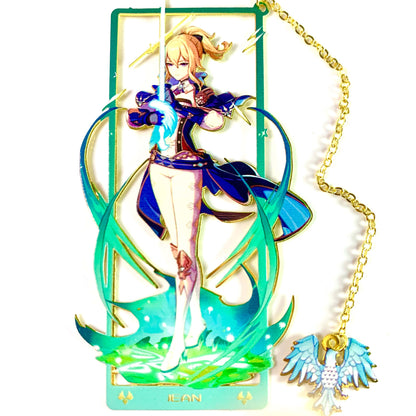 Genshin Art Brass Metal Bookmark - Anime Figure Merch with 3D Display Box - Birthday Gifts for Fans Friends Gamer Book Lovers - Zllada