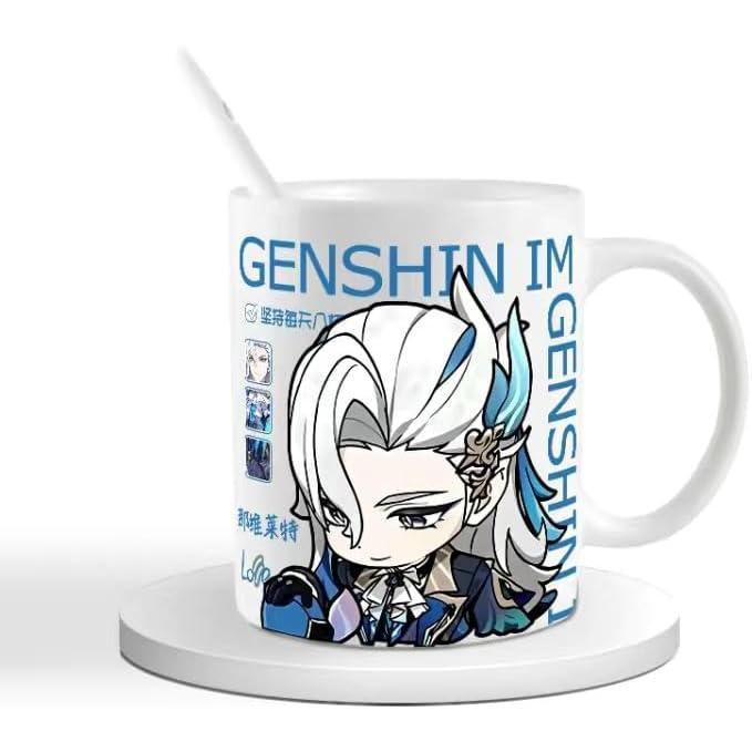 Genshin Ceramic Mug Set - 330ml Chibi Ceramic with Spoon Coaster - Gift for Anime Fans - Zllada