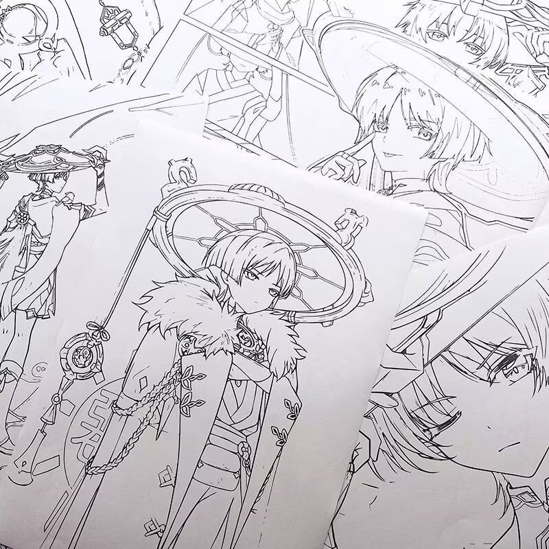 Kunikuzushi Genshin Impact Coloring Book Merch - Anime Merchandise Tracing and Sketch Book - 30 Pages of Line Art - Hand-Drawn Anime Characters Sketchbook - Gift for Game Fans - Zllada