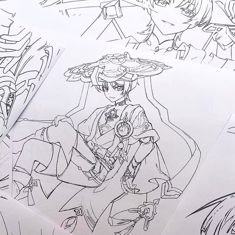 Kunikuzushi Genshin Impact Coloring Book Merch - Anime Merchandise Tracing and Sketch Book - 30 Pages of Line Art - Hand-Drawn Anime Characters Sketchbook - Gift for Game Fans - Zllada